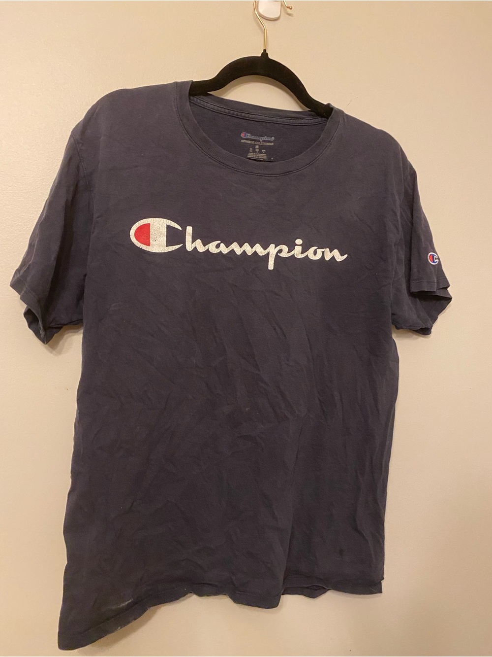 Champion Navy Short Sleeve Logo Tee with Red Accent